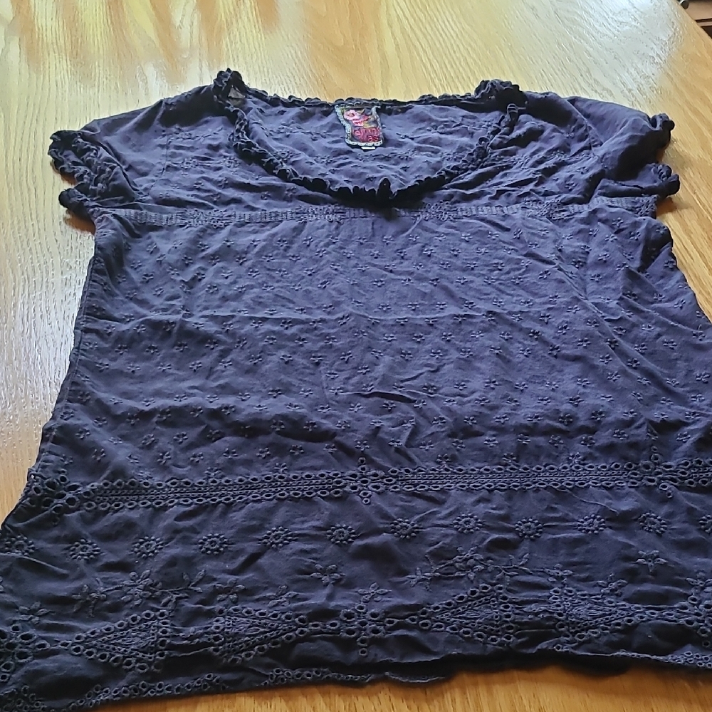 Johnny Was Navy Embroidered Blouse